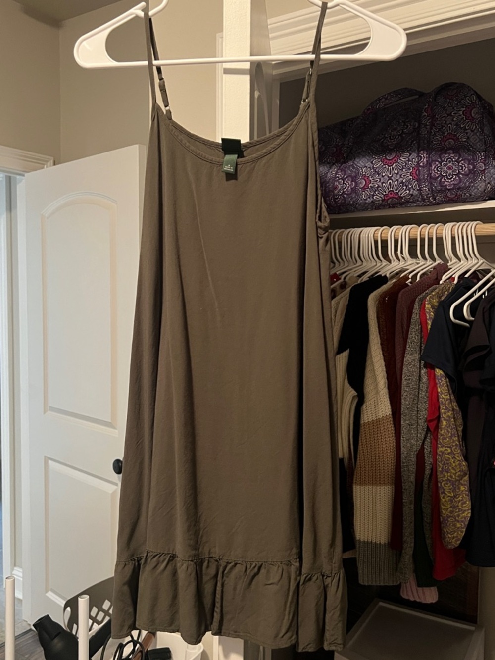 wild fable Olive Green Ruffle-Hem Slip Dress